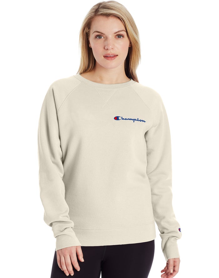 Champion Powerblend Fleece Classic Crew Script Logo - Naisten Kerma Collegepaita - Suomi 4986207-IB